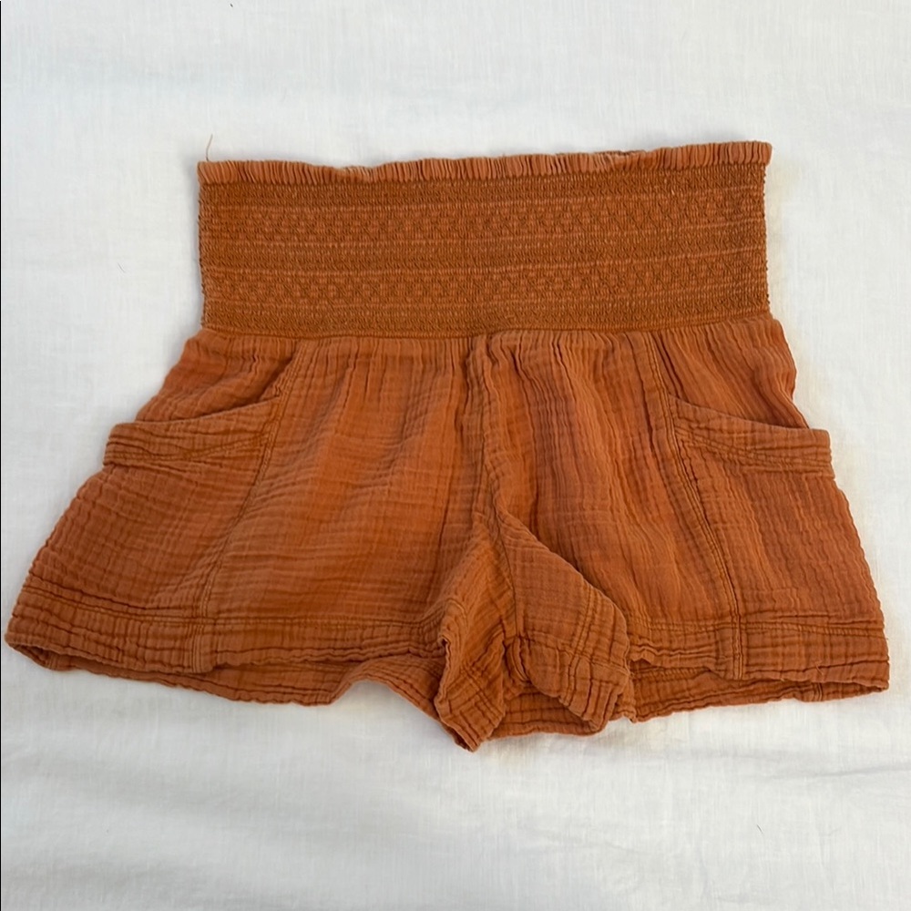 Anthropologie High Waist Orange Shorts with Textured Fabric